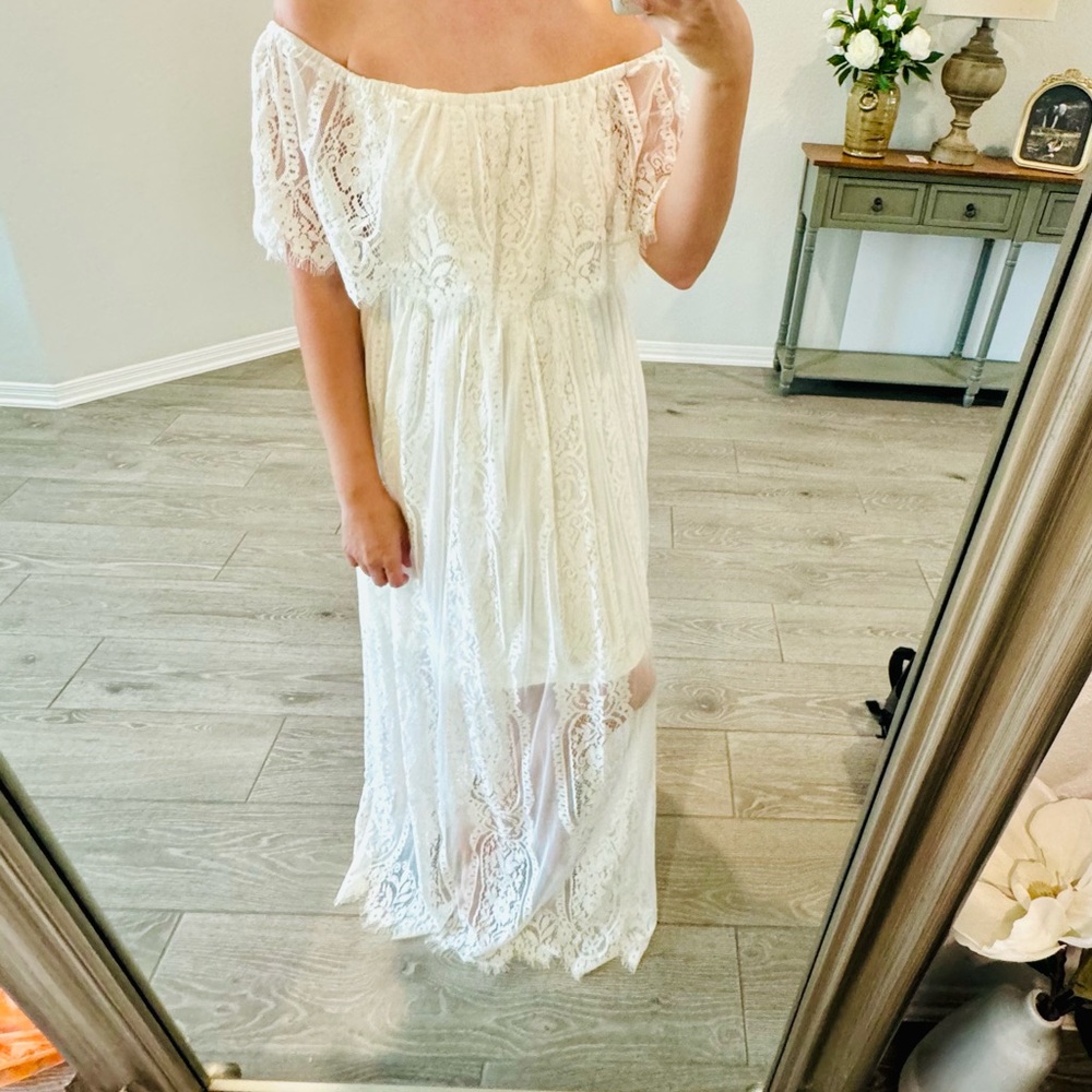 Ivory lace maxi off the shoulder